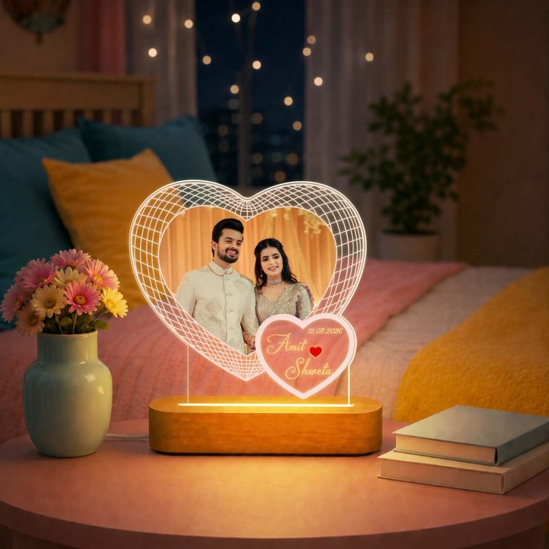 Personalized Heart Shape LED Photo Frame with Custom Name & Date – Romantic Couple Gift, Anniversary & Wedding Gift for Husband, Wife, Boyfriend, Girlfriend, Wedding Keepsake & Home Decor